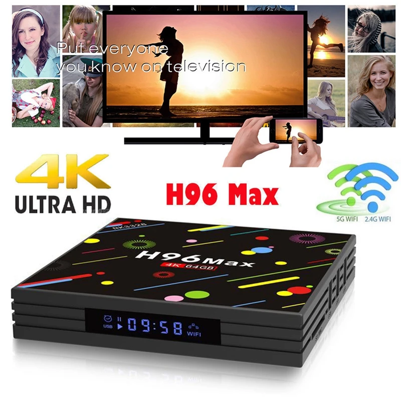 H96 MAX hdmi Smart video BOX Quad core 4GB RAM 32G 64G ROM WiFi 5G Android 7.1 USB 3.0 3D 4K IOS Phone adapter HD Media Player
H96 MAX hdmi Smart video BOX Quad core 4GB RAM 32G 64G ROM WiFi 5G Android 7.1 USB 3.0 3D 4K IOS Phone adapter HD Media Player