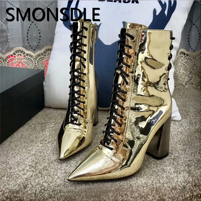SMONSDLE New Fashion Design Women Ankle Boots Sexy Pointed Toe Gold Silver Mirror Surface Women Autumn Winter Boots Shoes Woman
SMONSDLE New Fashion Design Women Ankle Boots Sexy Pointed Toe Gold Silver Mirror Surface Women Autumn Winter Boots Shoes Woman