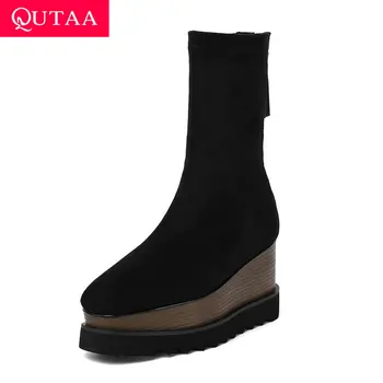 QUTAA 2020 New Autumn Winter Fashion Genuine Leather Mid Calf Boots Stretch Fabrics Thick Bottom Zipper Women Boots Size 34-42
QUTAA 2020 New Autumn Winter Fashion Genuine Leather Mid Calf Boots Stretch Fabrics Thick Bottom Zipper Women Boots Size 34-42