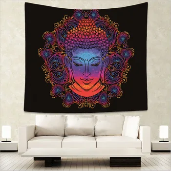 

Colored Buddha head totem Indian tapestry hippie mandala wall hanging Bohemian bedspread dorm decor tapestry 130x150cm mat GA20