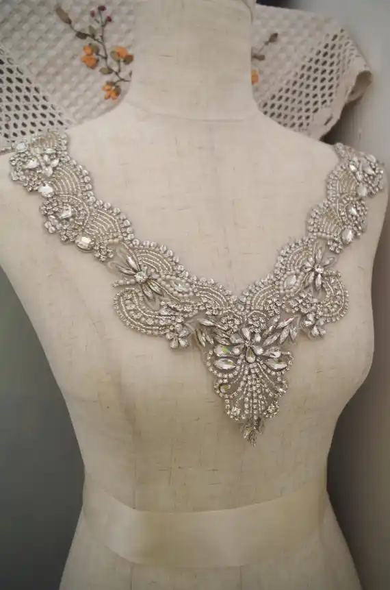 High End Rhinestone Accessories For Bridal Neckline Applique