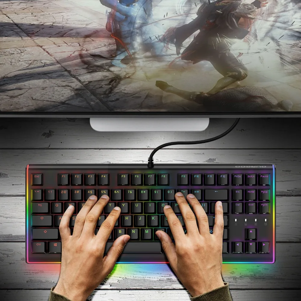 Gaming Mechanical Keyboard 87 Key RGB LED Illuminated Backlit Flowing Light Edge Gamer Keyboard Cherry MX Switch - QWERTY-Layout
Gaming Mechanical Keyboard 87 Key RGB LED Illuminated Backlit Flowing Light Edge Gamer Keyboard Cherry MX Switch - QWERTY-Layout