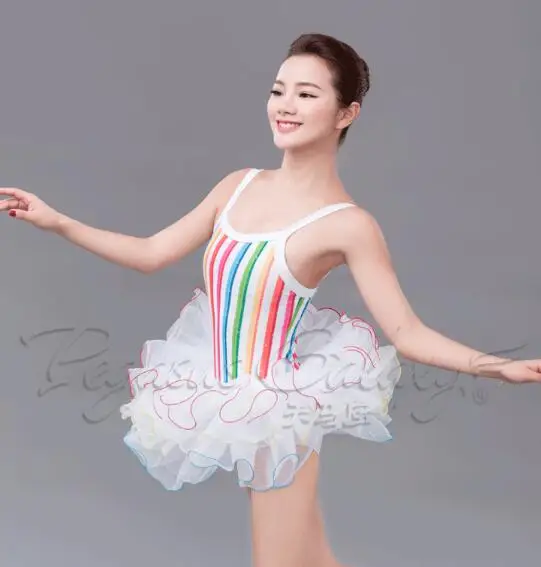 rainbow color fairy kids adult princess tap lyrical Dance Tutu Girls Ballet Dancing Dress dress stage | Тематическая одежда и