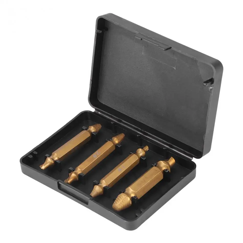 4pcs Titanium Plating Screw Extractor Drill Bits Guide Set Double Side Broken Damaged Bolt Remover Speed Out Hand Tools Set
4pcs Titanium Plating Screw Extractor Drill Bits Guide Set Double Side Broken Damaged Bolt Remover Speed Out Hand Tools Set