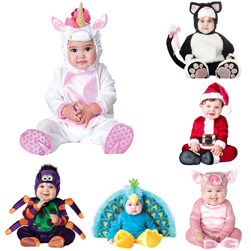 

New Animal High Quality Baby Boys Girls Halloween Cat Peacock Costume Romper Kids performing hats and shoes Clothing Set Toddler