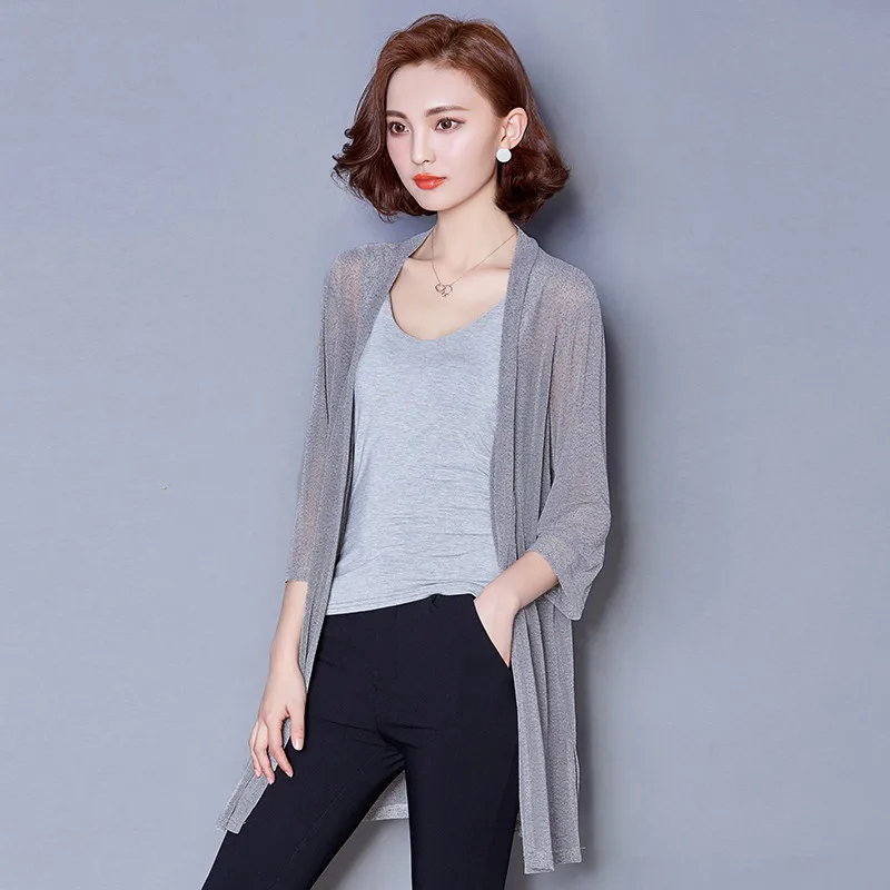 Summer Autumn Women Midi Long Cardigan Casual Loose Silk Mesh Cardigans Female Thin Air Conditioning Shirt Coat Plus Size AB1453
Summer Autumn Women Midi Long Cardigan Casual Loose Silk Mesh Cardigans Female Thin Air Conditioning Shirt Coat Plus Size AB1453