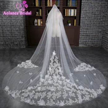 AOLANES Velos De Novia 3 Meters One Layer Ivory Sequins 3D Flowers Purfle Long Appliques Cathedral Wedding Veils With Comb 2017 
AOLANES Velos De Novia 3 Meters One Layer Ivory Sequins 3D Flowers Purfle Long Appliques Cathedral Wedding Veils With Comb 2017