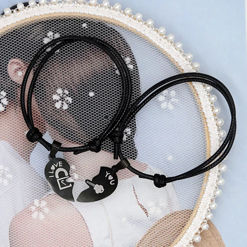 Фото GFLV 2Pcs Trendy Fashion Bracelet 2 pieces Of Black Love BraceletTemperament Couples Lovers Clovers Contracted Jewelry A044 | Украшения и