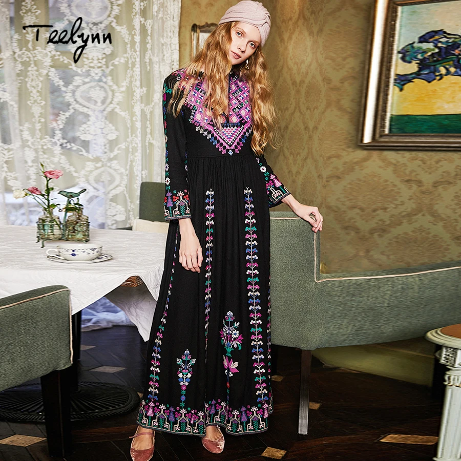 Длинные платья TEELYNN в стиле бохо, с цветочной вышивкой, из вискозы, с V-образным вырезом, шикарные платья, Брендовое хиппи-платье для женщин, осень 2018
Длинные платья TEELYNN в стиле бохо, с цветочной вышивкой, из вискозы, с V-образным вырезом, шикарные платья, Брендовое хиппи-платье для женщин, осень 2018