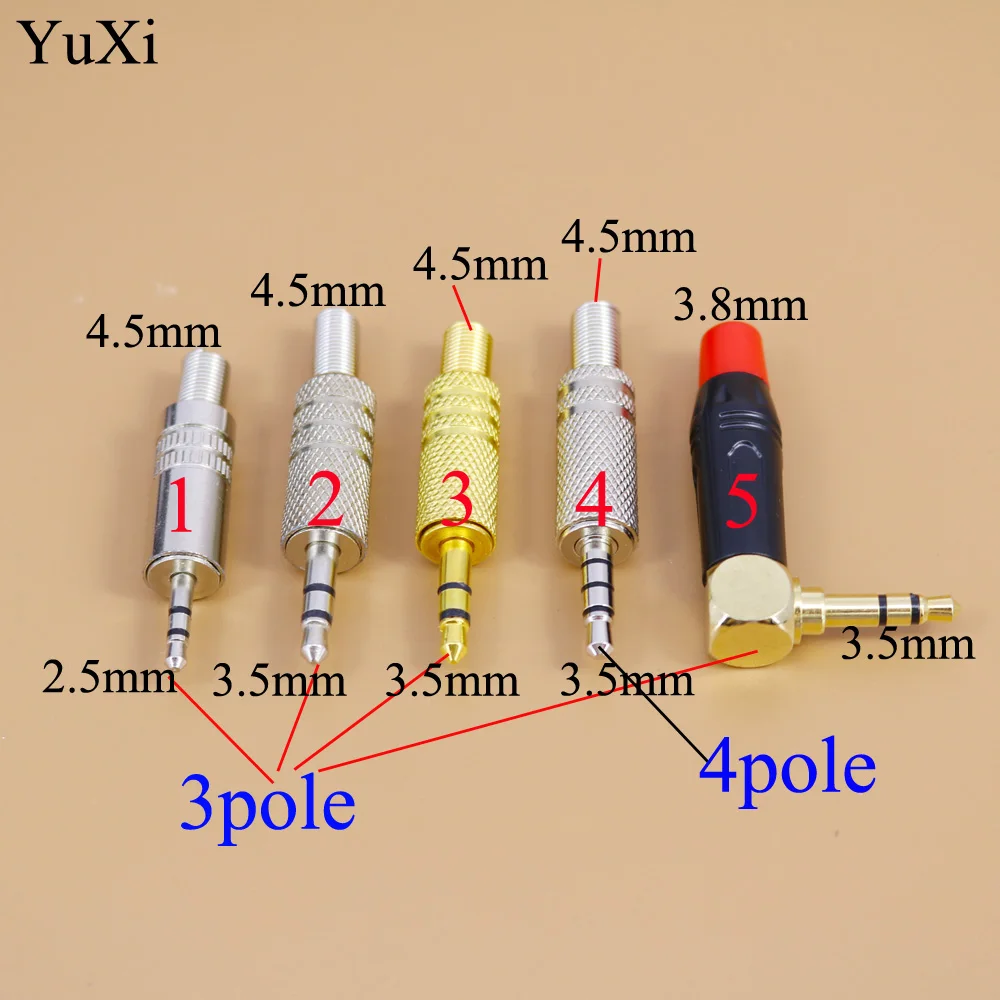 YuXi 3.5 mm/2.5 Audio Jack Gold-plated 3Pole 4 pole Male Adapter Earphone Plug for DIY Stereo Headphone 3.5 2.5mm
YuXi 3.5 mm/2.5 Audio Jack Gold-plated 3Pole 4 pole Male Adapter Earphone Plug for DIY Stereo Headphone 3.5 2.5mm