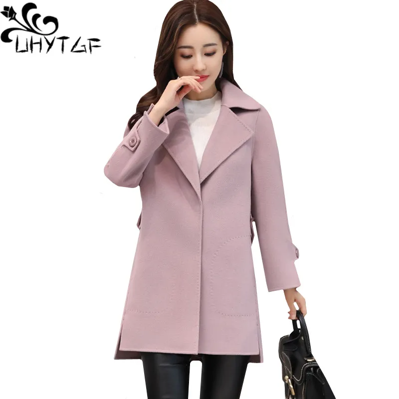 UHYTGF 2019 Autumn winter jacket women Fashion Short Woolen coat Solid color lapels slim elegant Female plus size Outerwear 1173
UHYTGF 2019 Autumn winter jacket women Fashion Short Woolen coat Solid color lapels slim elegant Female plus size Outerwear 1173