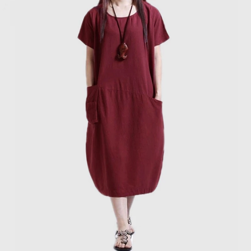 2019 Summer Vintage Dress Women Casual Loose Dress Oversized Short Sleeve Pocket Midi Long Dress Plus Size 3XL 4XL 5XL Robe
2019 Summer Vintage Dress Women Casual Loose Dress Oversized Short Sleeve Pocket Midi Long Dress Plus Size 3XL 4XL 5XL Robe