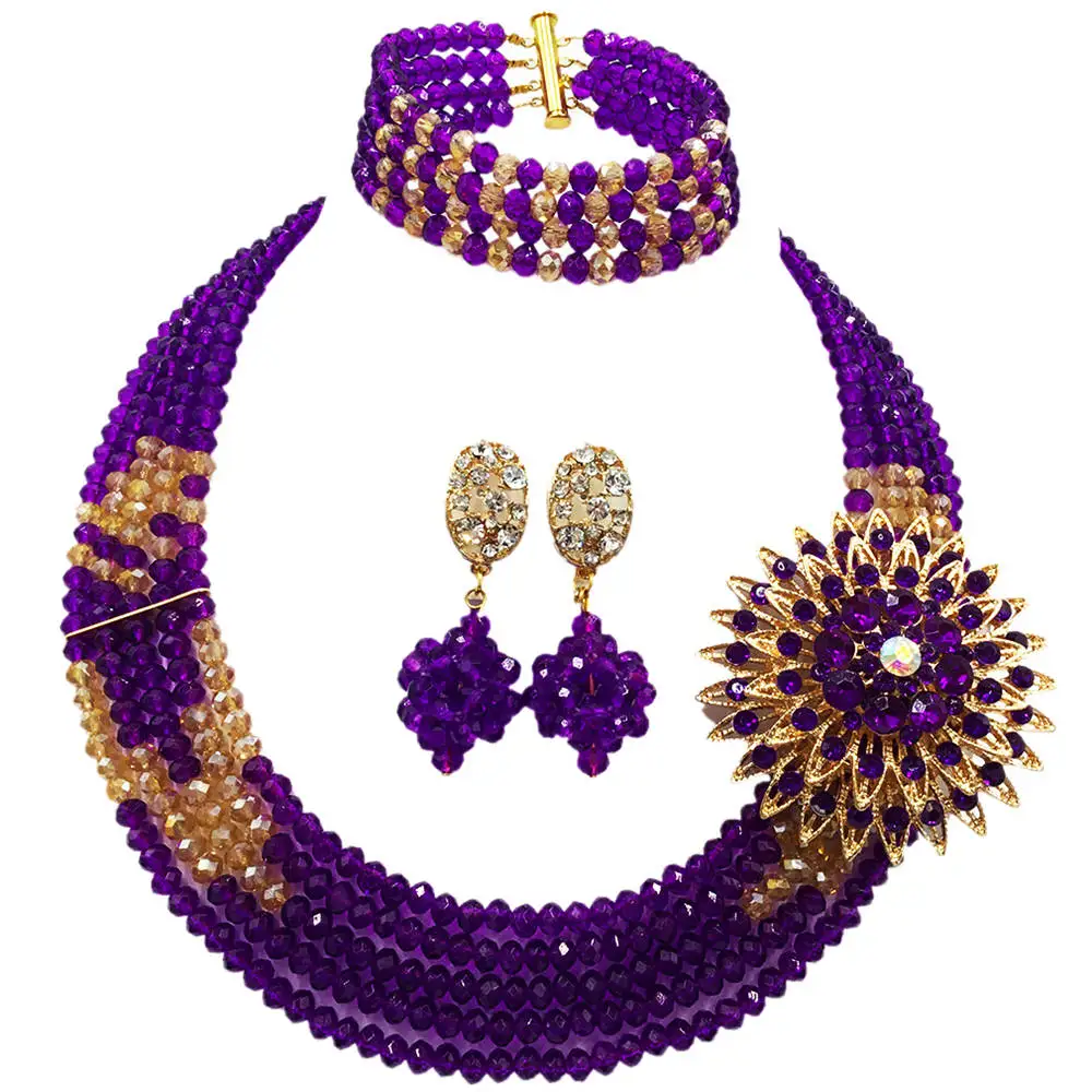 Fashion Purple Gold Multi Strands Nigerian Wedding Necklace Costume African Beads Jewelry Set for Women 5L-YH12 
Fashion Purple Gold Multi Strands Nigerian Wedding Necklace Costume African Beads Jewelry Set for Women 5L-YH12