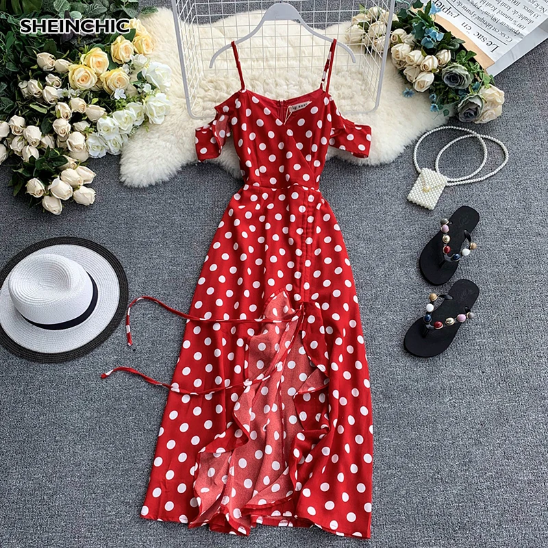2019 Vintage V Neck Red Polka Dot Women Midi Dress Elegant Irregular Ruffles Spaghetti Strap Dress Boho Chic Drawstring Vestidos
2019 Vintage V Neck Red Polka Dot Women Midi Dress Elegant Irregular Ruffles Spaghetti Strap Dress Boho Chic Drawstring Vestidos