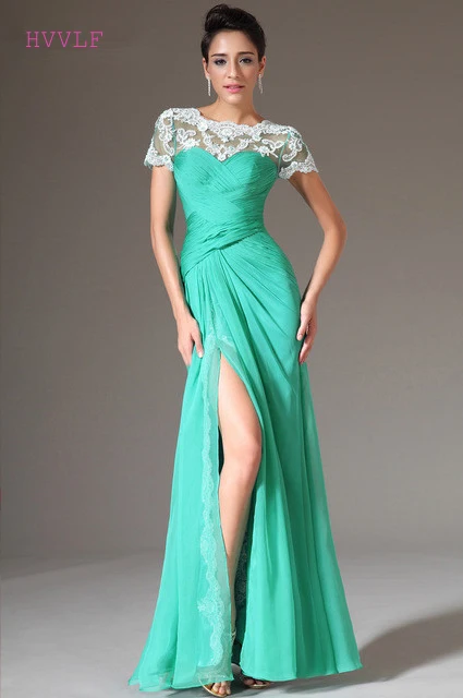 Freeshipping-New-A-Line-Scoop-Neckline-Short-Sleeves-Front-Slit-Formal-Evening-Dress-with-White-Lace.jpg_640x640