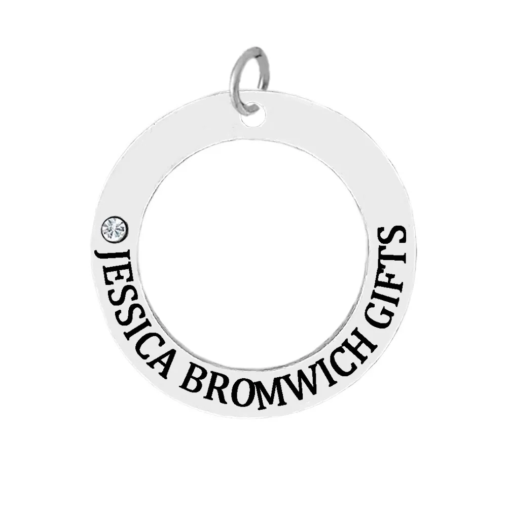 Circle Round Message Charm With Crystal Personalized Custom Names Words Affirmation Pendant With Jump Ring
Circle Round Message Charm With Crystal Personalized Custom Names Words Affirmation Pendant With Jump Ring