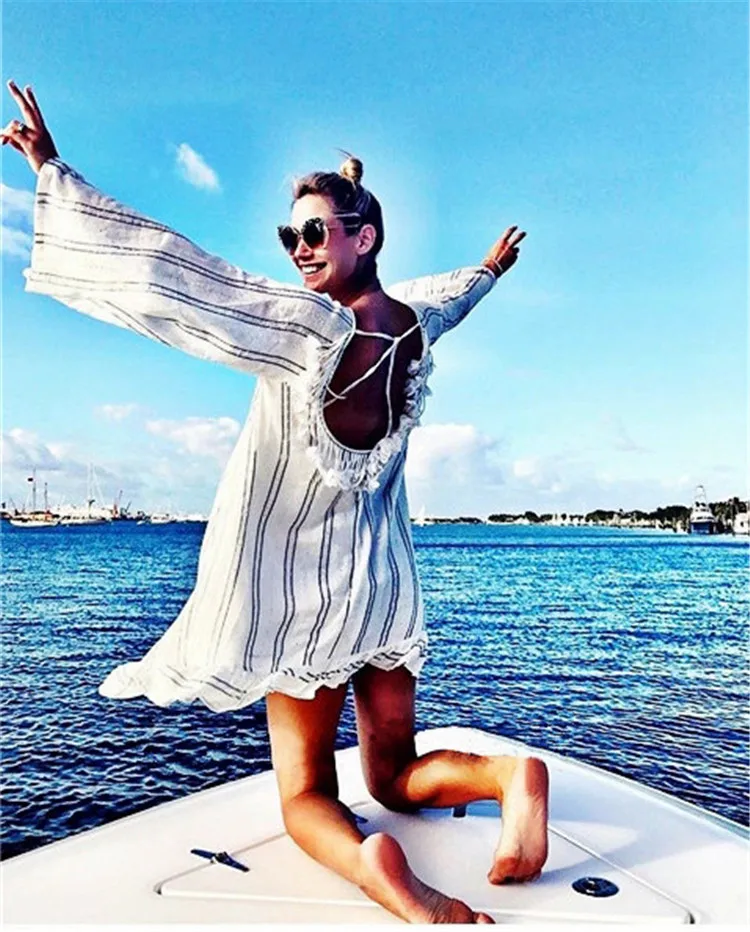 Womens Dresses New Arrival 2019 White Stripe Backless Dress Summer Female Hippie Boho Clothing Beach Dresses Short Vestido Manga
Womens Dresses New Arrival 2019 White Stripe Backless Dress Summer Female Hippie Boho Clothing Beach Dresses Short Vestido Manga