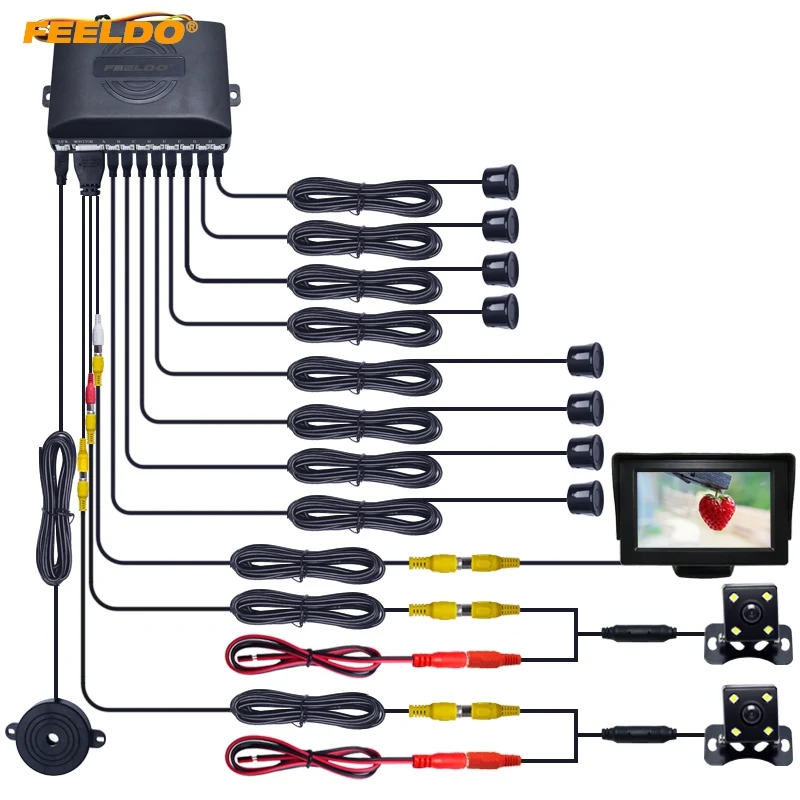FEELDO Car 4.3" LCD Monitor 8-Sensor Parking Sensor 2x 4-LED Camera Dual Visual Rearview Video Parking System
FEELDO Car 4.3" LCD Monitor 8-Sensor Parking Sensor 2x 4-LED Camera Dual Visual Rearview Video Parking System