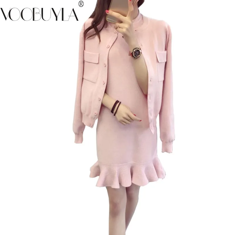 Voobuyla Small Coat and Ruffle Dress Two Piece Set Women 2018 Autumn Winter Set Sweater Knitted Fashion Two Suit Female Terno
Voobuyla Small Coat and Ruffle Dress Two Piece Set Women 2018 Autumn Winter Set Sweater Knitted Fashion Two Suit Female Terno
