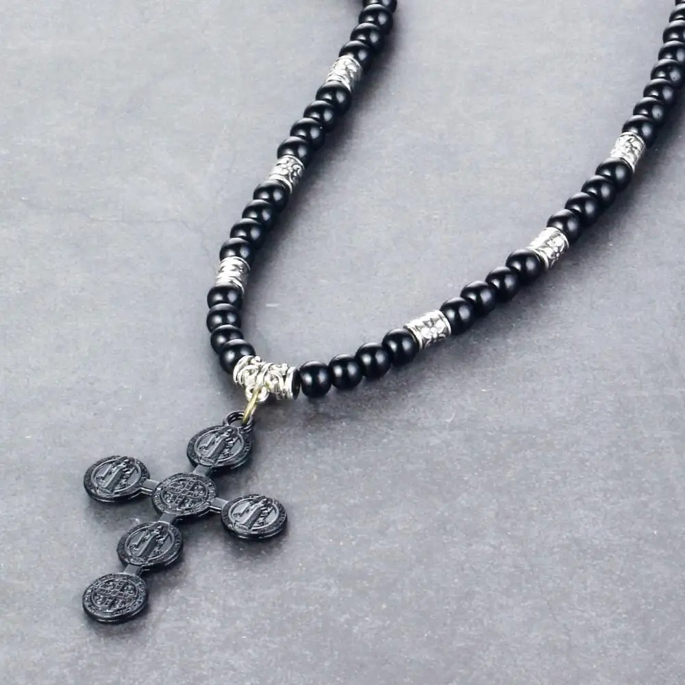 Black Color Stone Beads Necklace Religious Jewelry Gifts Saint Benedict Medal Cross Pendant Necklaces for Women Men kolye NC092
Black Color Stone Beads Necklace Religious Jewelry Gifts Saint Benedict Medal Cross Pendant Necklaces for Women Men kolye NC092