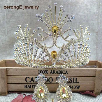 zerongE jewelry 4.1" big pageant noble yellow colorful rhinestone wedding crown bride tiara crown with earring matching costume
zerongE jewelry 4.1" big pageant noble yellow colorful rhinestone wedding crown bride tiara crown with earring matching costume