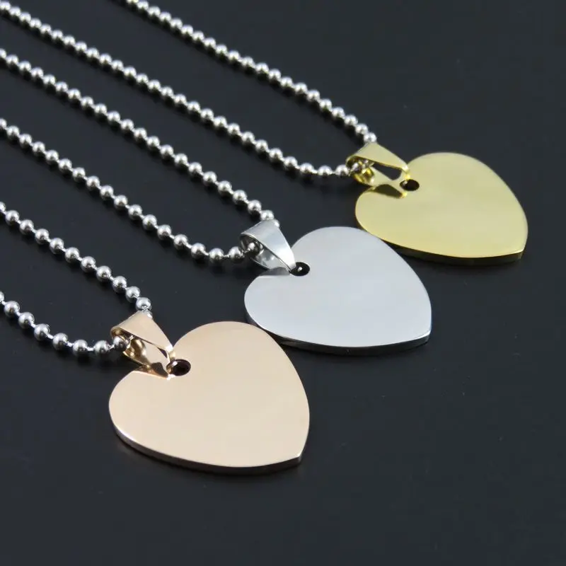 3Color 25mm Blank Stainless Steel Love Heart Dog Tags Pendant For man & Women With 50cm Chain Fashion Christmas Jewelry | Украшения и
