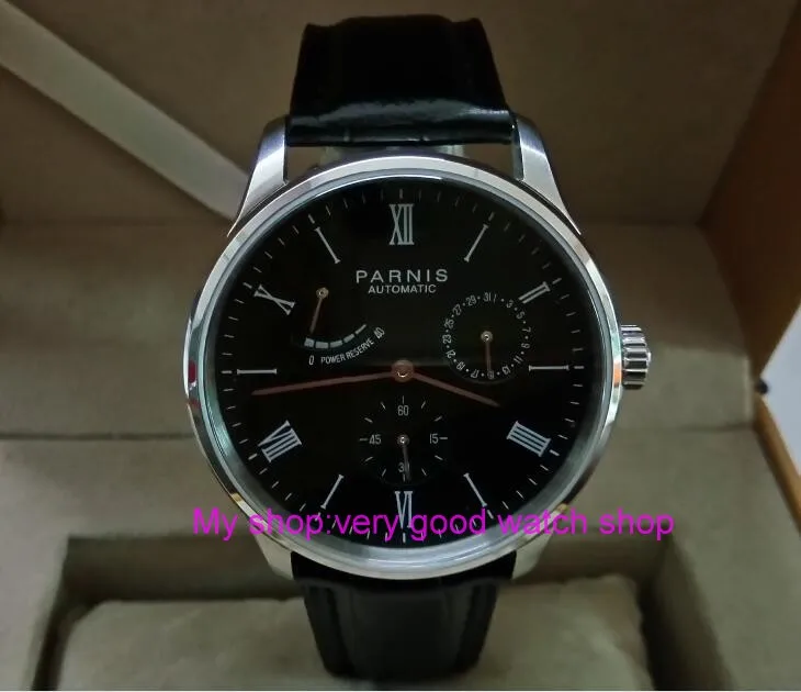 PARNIS 40mm black dial Automatic Self-Wind movement power reserve men's watch Auto Date Mechanical watches wholesale 325a
PARNIS 40mm black dial Automatic Self-Wind movement power reserve men's watch Auto Date Mechanical watches wholesale 325a