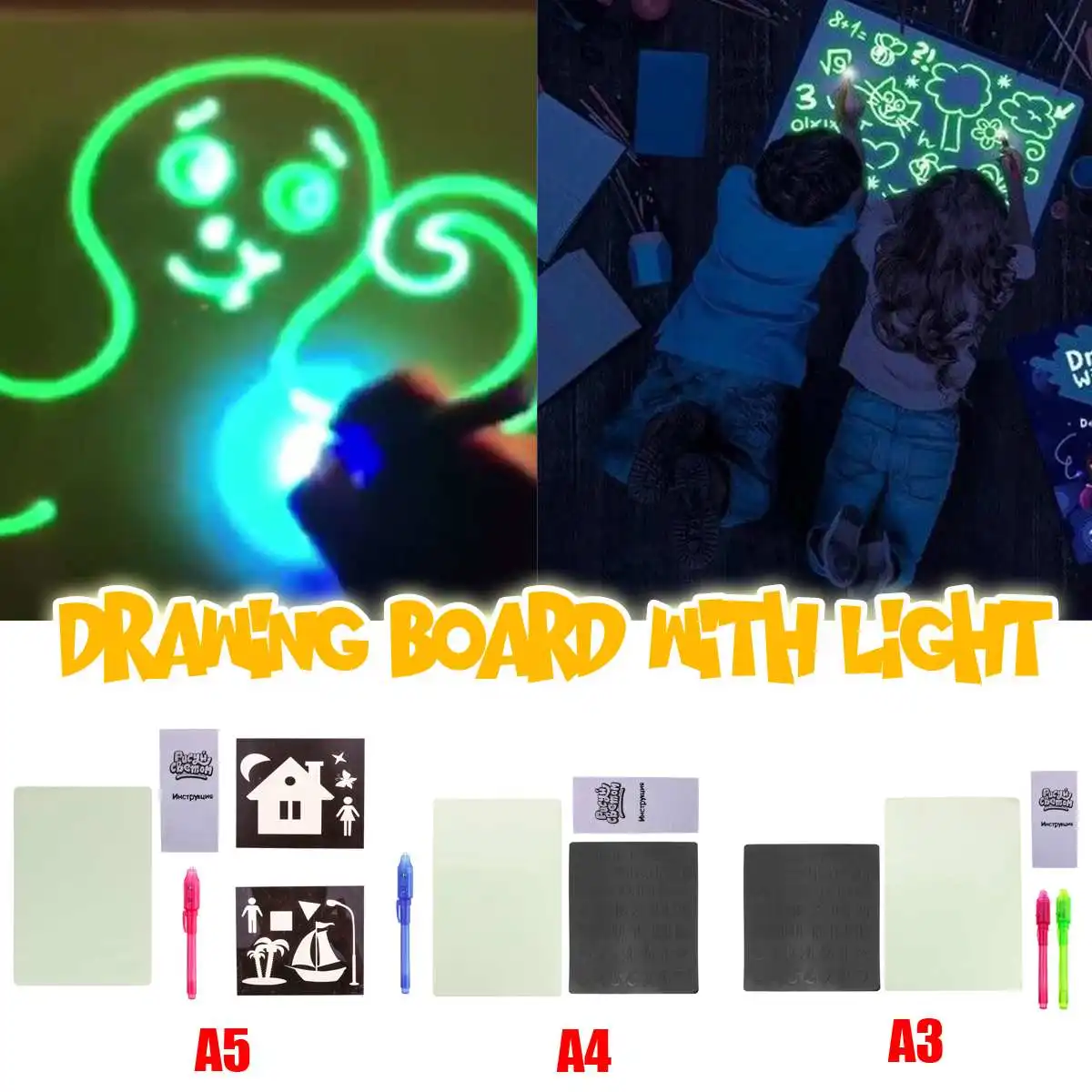 A5/A4/A3 Draw With Light Up Fun Night Drawing Board Set Kids Baby Educational Illuminate Graffiti Painting Writing Paint Toy
A5/A4/A3 Draw With Light Up Fun Night Drawing Board Set Kids Baby Educational Illuminate Graffiti Painting Writing Paint Toy