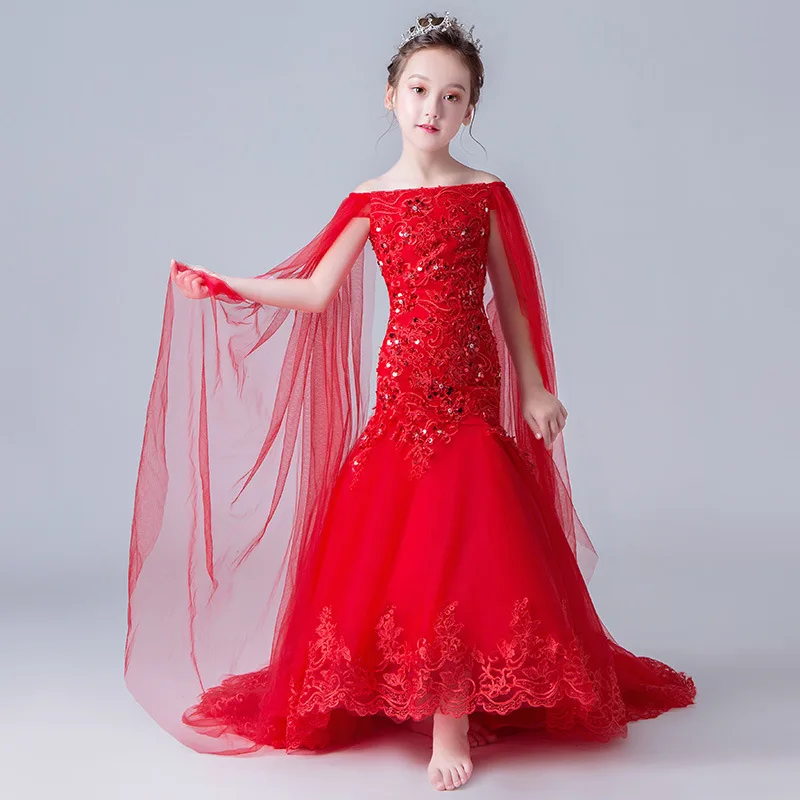 Red Mermaid Off Shoulder Flower Girl Dresses for Wedding Long Trailing Lace Up Evening Gowns Sequined Princess Birthday Dress
Red Mermaid Off Shoulder Flower Girl Dresses for Wedding Long Trailing Lace Up Evening Gowns Sequined Princess Birthday Dress