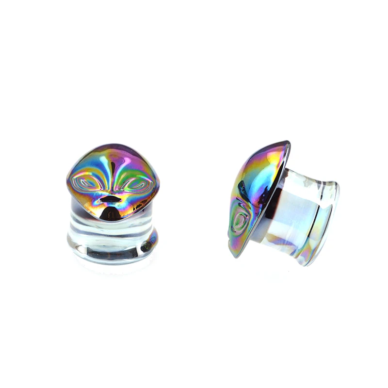BODY PUNK Flesh Tunnels Burnished Star Moon Galaxy With Irridescent Opal Gems Center Expanders Ear Plug Body Piercing Jewelry (4)