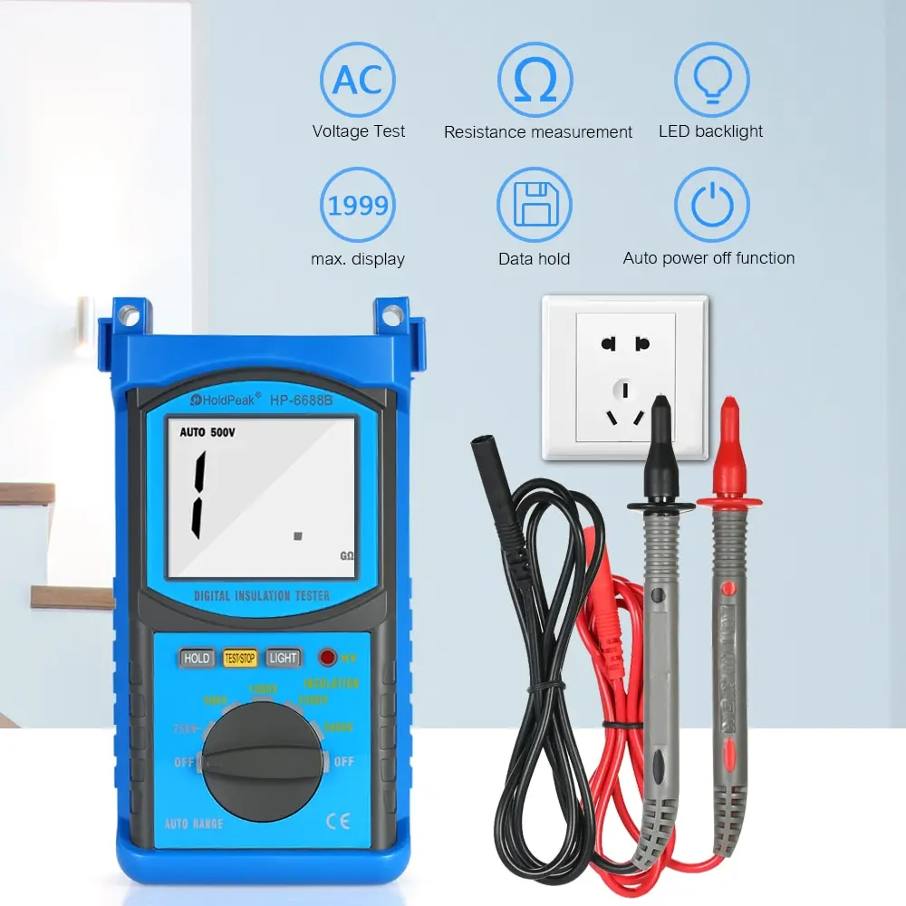 Digital Insulation Resistance Tester Auto-range Megohm Meter Megger Megohmmeter DC500V/1000V/2500V/5000V Voltmeter
Digital Insulation Resistance Tester Auto-range Megohm Meter Megger Megohmmeter DC500V/1000V/2500V/5000V Voltmeter