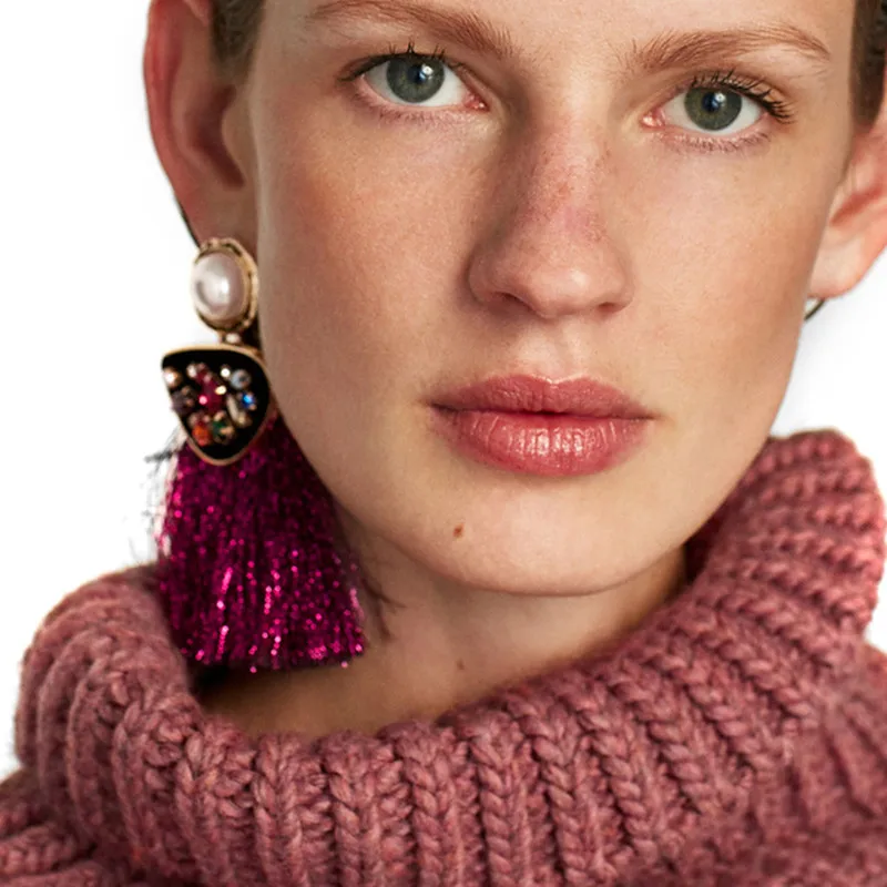 JURAN Pearl earrings crystal Tassel Earring luxe statement fashion fringed statement drop earring Fringing earrings jewelry
JURAN Pearl earrings crystal Tassel Earring luxe statement fashion fringed statement drop earring Fringing earrings jewelry