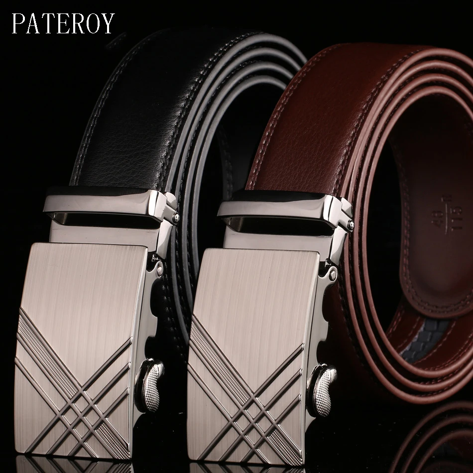 Фото PATEROY Cow Genuine Leather Belts for Men High Quality Male Automatic Buckle belt Designer Luxury Ceinture Homme Cinto Masculino |