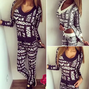 Woman Tracksuit Clothing Set Letter Printed Sportwear Suit Women 2 Piece Set V-Neck Long Sleeves Sweatshirt Top +Long Pants
Woman Tracksuit Clothing Set Letter Printed Sportwear Suit Women 2 Piece Set V-Neck Long Sleeves Sweatshirt Top +Long Pants