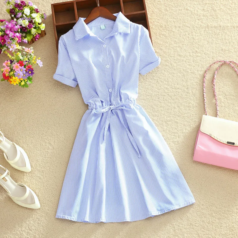 2019 Elegant Office Summer Shirt Dress Elegant Blue Stripped Cotton Turn Down Collar Party Dresses Lady Work Wear Mini Dress
2019 Elegant Office Summer Shirt Dress Elegant Blue Stripped Cotton Turn Down Collar Party Dresses Lady Work Wear Mini Dress