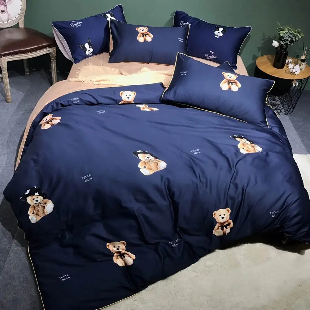 2019 Dark Blue Cartoon Bears Brown Egyptian Cotton Bedding Set Queen King Size Bedlinens Flat sheet Duvet Cover Set
2019 Dark Blue Cartoon Bears Brown Egyptian Cotton Bedding Set Queen King Size Bedlinens Flat sheet Duvet Cover Set
