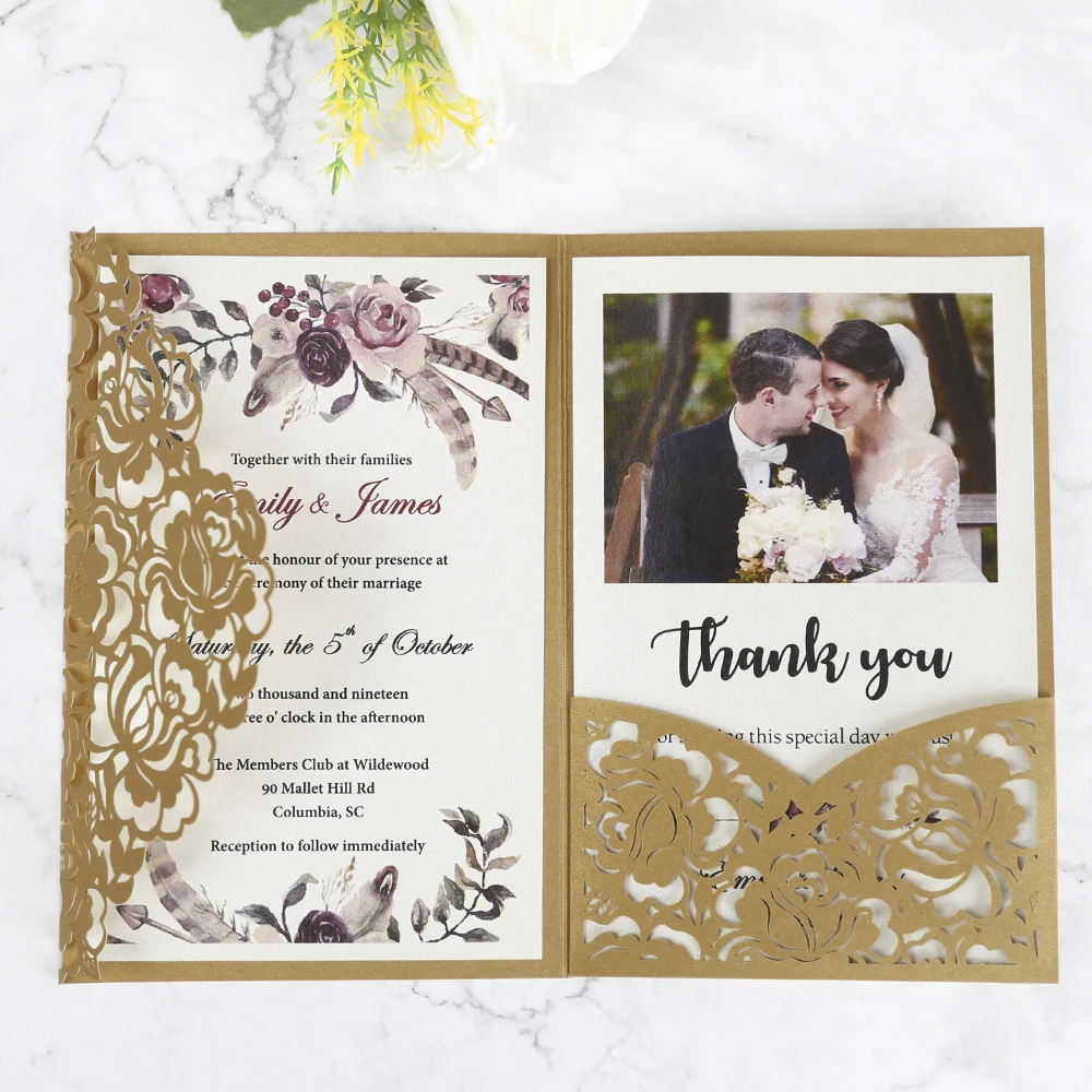 50pcs Glod laser cut flor Pocket Invitations Greeting Cards with Envelope Customized Party,CW0008GO
50pcs Glod laser cut flor Pocket Invitations Greeting Cards with Envelope Customized Party,CW0008GO