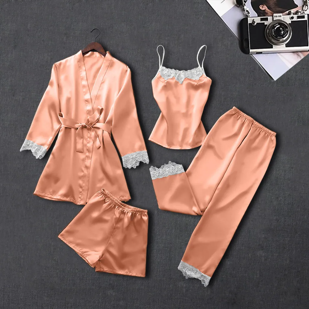 4pcs One Lot Pajama Sets For Women Sexy Lace Lingerie Nightwear Homewear Sleepwear casual Solid Orange pijama mujer verano
4pcs One Lot Pajama Sets For Women Sexy Lace Lingerie Nightwear Homewear Sleepwear casual Solid Orange pijama mujer verano
