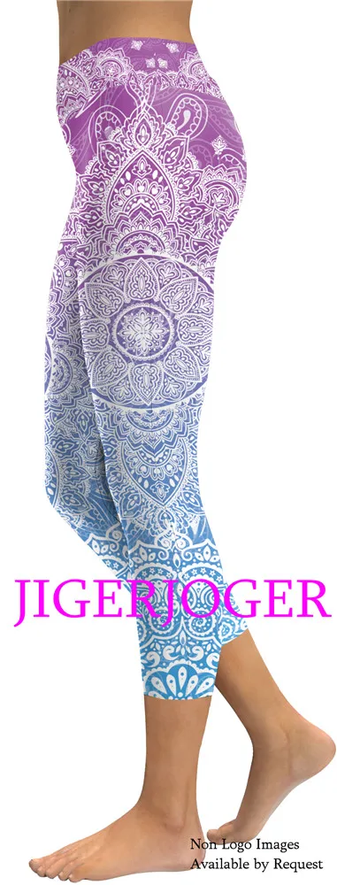 JIGERJOGER Spring Yellow Ganesha Capris Leggings JIGERJOGER Spring Yellow Ganesha Capris Leggings