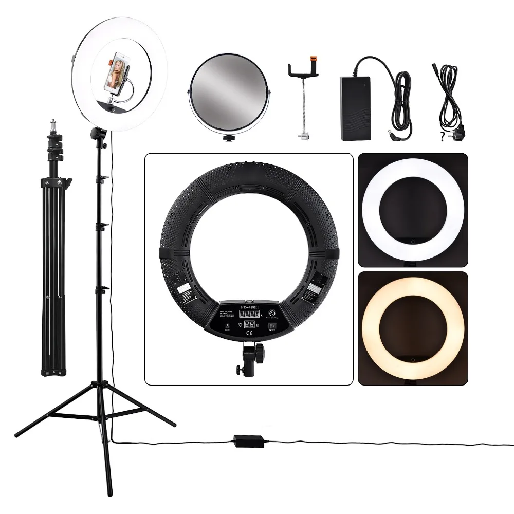 18 inch Photography Ring Light Dimmable 5500K LED Ring Lamp with Tripod/LCD Screen/ Mirror For Camera Photo Video YouTube Live
18 inch Photography Ring Light Dimmable 5500K LED Ring Lamp with Tripod/LCD Screen/ Mirror For Camera Photo Video YouTube Live