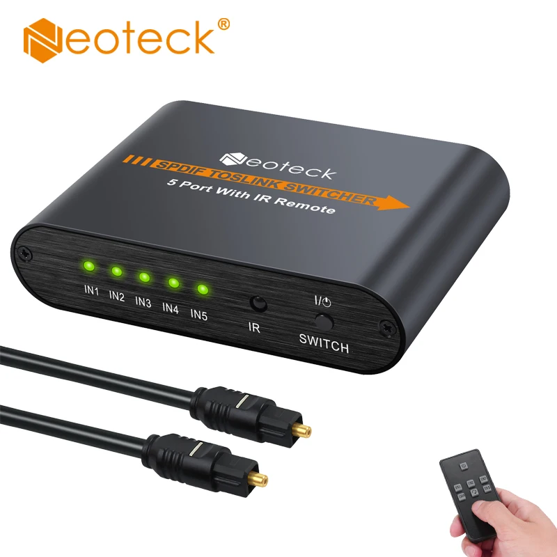 Neoteck SPDIF/Toslink Switcher 5x1 with IR Digital Optical Audio Switcher Support LPCM2.0/DTS/AC3 Toslink Switcher Adapter
Neoteck SPDIF/Toslink Switcher 5x1 with IR Digital Optical Audio Switcher Support LPCM2.0/DTS/AC3 Toslink Switcher Adapter