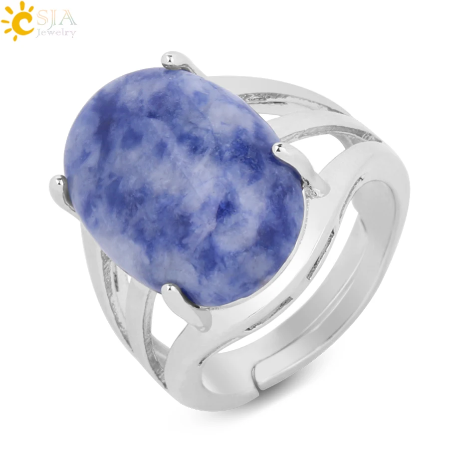 CSJA Egg Shape Natural Stone Rings for Women Adjustable Opening Silver Color Anniversary Party Finger Ring Oval Reiki Beads F550
CSJA Egg Shape Natural Stone Rings for Women Adjustable Opening Silver Color Anniversary Party Finger Ring Oval Reiki Beads F550