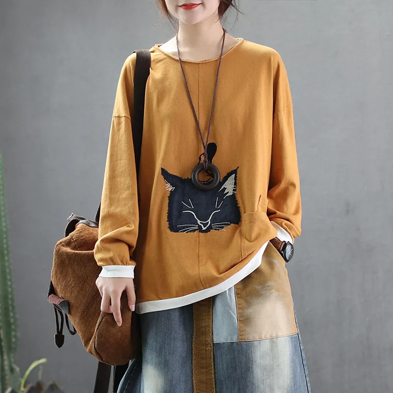 QPFJQD Mori Girl Cute 3D Cats T Shirt O Neck 2019 Spring Autumn Long Sleeve Tshirt Cotton Women Tops Tee Shirt Patchwork
QPFJQD Mori Girl Cute 3D Cats T Shirt O Neck 2019 Spring Autumn Long Sleeve Tshirt Cotton Women Tops Tee Shirt Patchwork