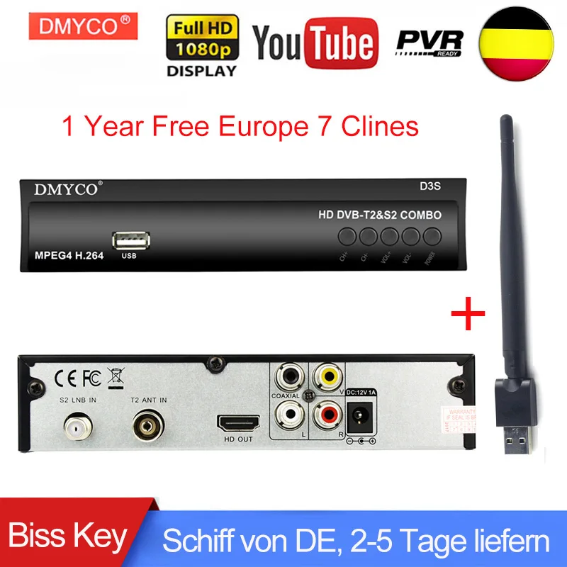 DMYCO DVB-T2 Receptor D3S DVB-S2 Lnb TV Tuner HD 1080P Support Youtube bisskey Digital PVR MPEG4 DVB-S2 Spain Satellite Receiver
DMYCO DVB-T2 Receptor D3S DVB-S2 Lnb TV Tuner HD 1080P Support Youtube bisskey Digital PVR MPEG4 DVB-S2 Spain Satellite Receiver