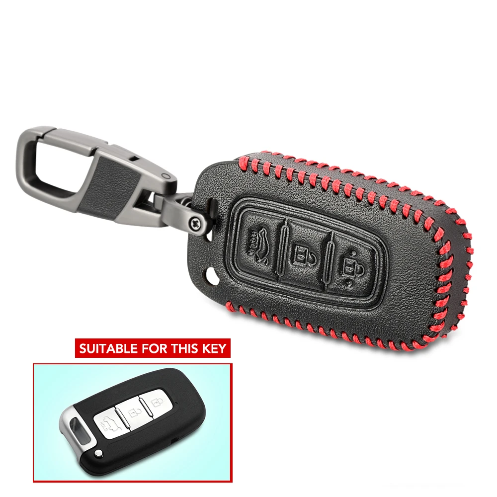 3 Button Leather Key Case for HYUNDAI Elantra Sonata Veloster for Kia Soul Sportage Car Remote Smart Fob Cover 
3 Button Leather Key Case for HYUNDAI Elantra Sonata Veloster for Kia Soul Sportage Car Remote Smart Fob Cover