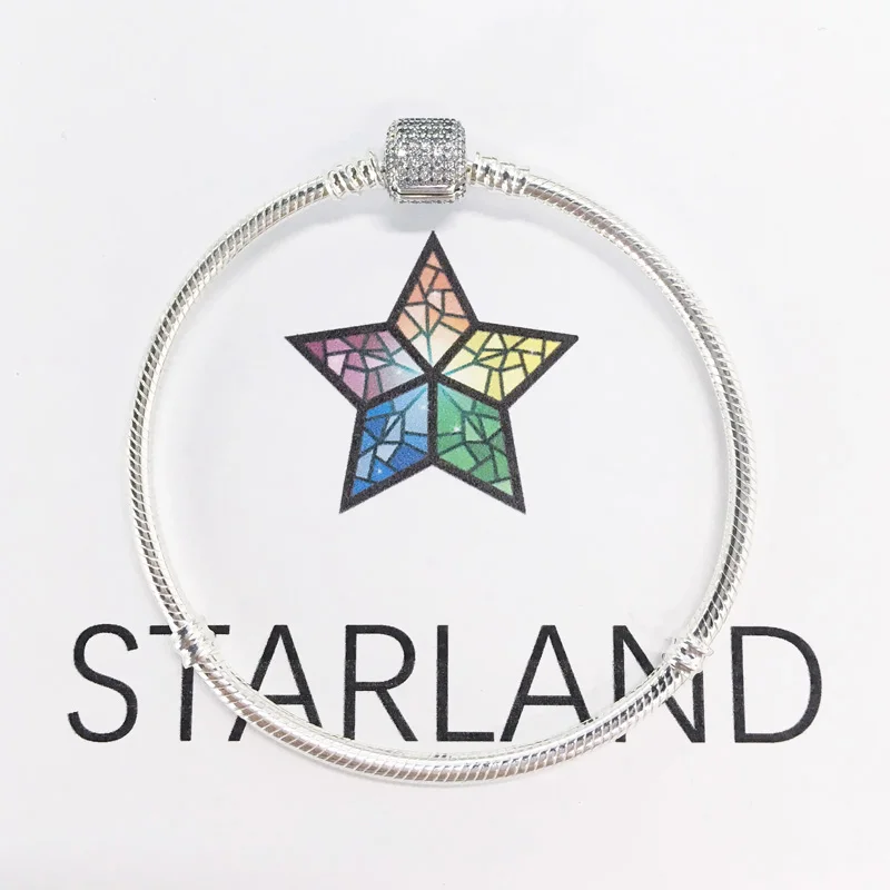 

Starland Fine 925 Sterling Silver Snake Chain Paved CZ Charm Bracelet & Bangle For Pandora brand Women Jewelry Gifts 16cm-21cm