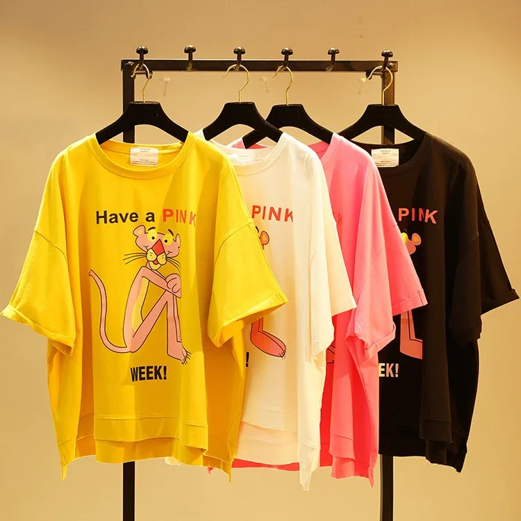 Cotton New Korean Version Fashion Women Short-sleeved Printing Pink Panther Loose Hooded Bat Shirt Sweater Female T-shirt Jacket
Cotton New Korean Version Fashion Women Short-sleeved Printing Pink Panther Loose Hooded Bat Shirt Sweater Female T-shirt Jacket
