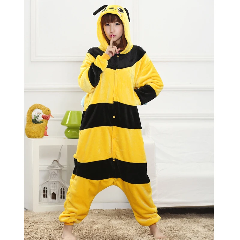 Lovely Yellow Bee Pajamas For Adult Costume Party Festival Soft Women Flannel Onesie Cartoon Jumpsuit Kigurumi Winter Sleep Suit (5)