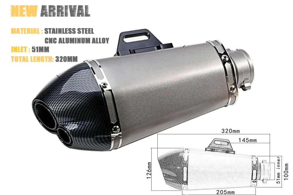 51mm inlet Universal Carbon Fiber Motorcycle Exhaust Muffler Modified Exhaust Pipe z800 R1 R6 R15 CBR1000 MSX 125 Akraprov
51mm inlet Universal Carbon Fiber Motorcycle Exhaust Muffler Modified Exhaust Pipe z800 R1 R6 R15 CBR1000 MSX 125 Akraprov