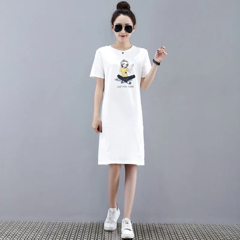 Summer Print Medium Long Tshirtsdress women Cotton Casual white dress short sleeve female Dresses Korean clothes vestidos 2019
Summer Print Medium Long Tshirtsdress women Cotton Casual white dress short sleeve female Dresses Korean clothes vestidos 2019